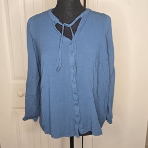 Torrid Blue Button-Up Top, Sz 00 (M/L)